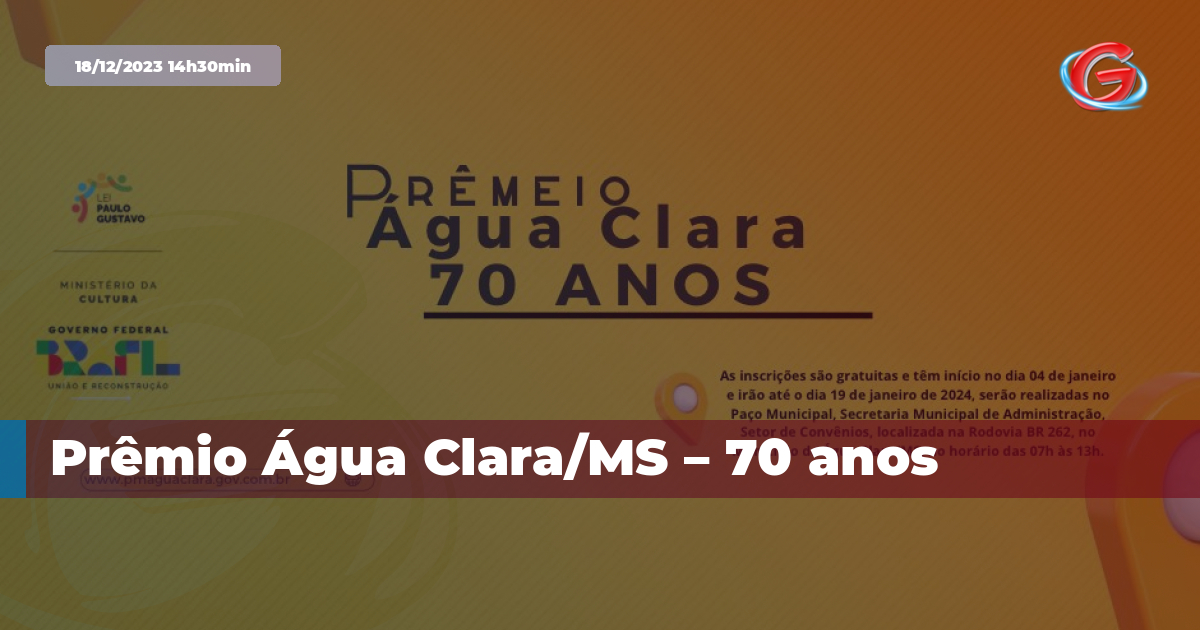 Prêmio Água Clara – 70 anos” – Prefeitura de Água Clara